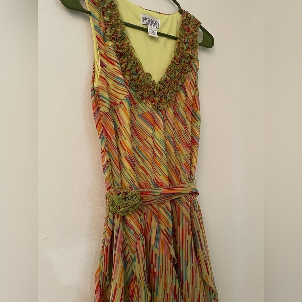 Vintage Y2K Bethany Multicolor Stripe Rosette Asymetrical Handkerchief Hem Dress - Picture 10 of 10